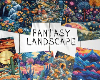30 Fantasy Landscapes Embroidery Seamless Pattern Background | Forest Landscape Digital Seamless Textures | Photoshop Landscapes Patterns