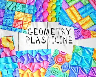 30 Plasticine Geometry Seamless Pattern Background | Geometric Shapes Digital Seamless Textures | Plasticine Abstract Photoshop Patterns