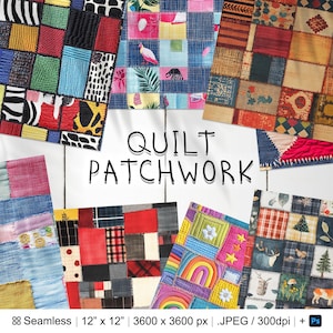 50 Quilt Patchwork Seamless Pattern Background | Fabric Digital Seamless Texture | Patchwork Digital Paper | Photoshop Patchwork Pattern