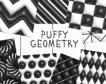 12 3D Puffy Black and White Geometry Seamless Pattern Background | Geometric Digital Seamless Pattern | Photoshop 3D Geometric Patterns