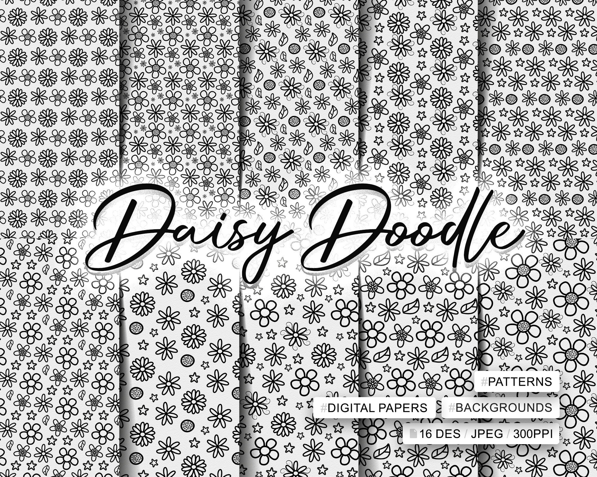 16 Black and White Daisy Doodle Patterns Black and White Etsy Australia