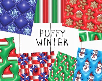 10 3D Puffy Winter Seamless Pattern Background | Puff Christmas Digital Seamless Pattern | Photoshop 3D Christmas Pattern | Puffy Snowflakes
