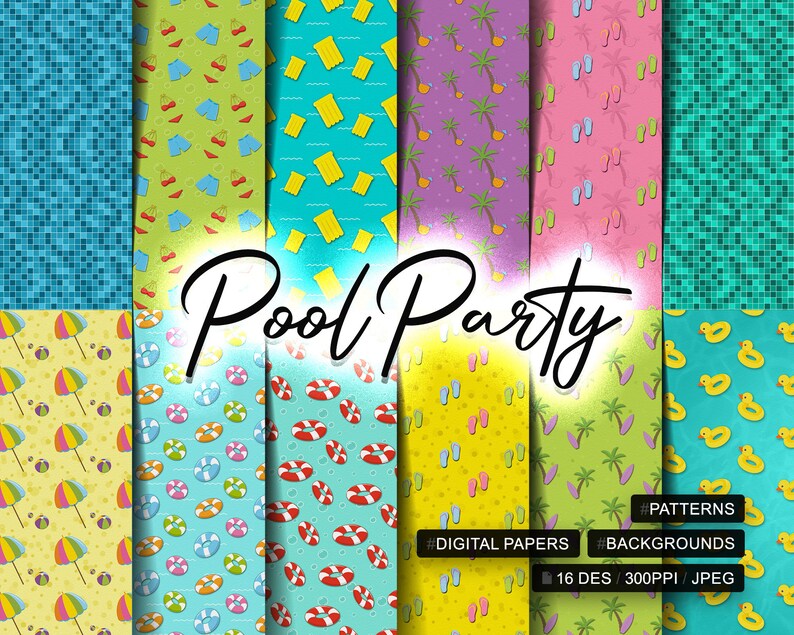 16 Pool Party Digital Paper Pool Party Digital Patterns - Etsy
