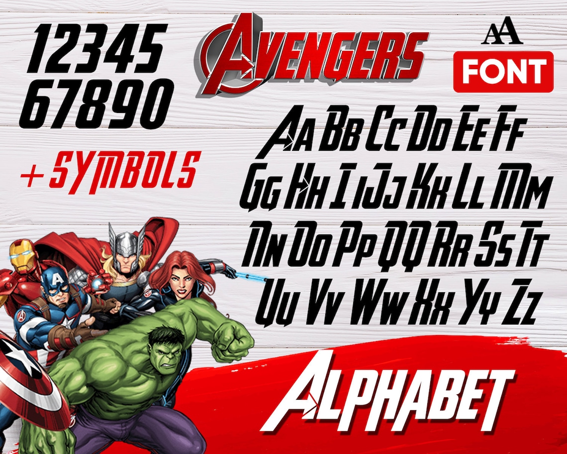 Avengers font svg avengers alphabet avengers numbers Etsy