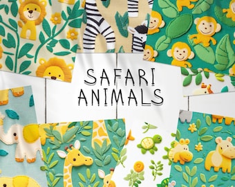 25 Safari Animals Embroidery Seamless Pattern Background | Embroidered Animals Digital Seamless Texture | Photoshop Safari Animals Patterns