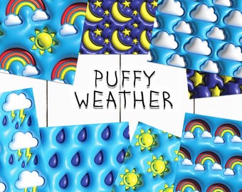 10 3D Puffy Weather Seamless Pattern Background | Inflated Clouds Digital Seamless Pattern | Photoshop Patterns | Inflated Rainbow Patterns