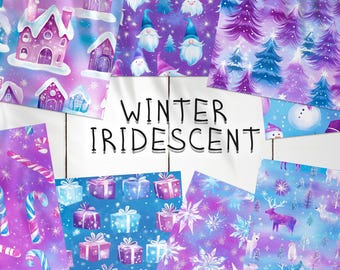 25 Iridescent Winter Seamless Pattern Background | Christmas Iridescent Snowflakes Digital Seamless Textures | Photoshop Iridescent Pattern