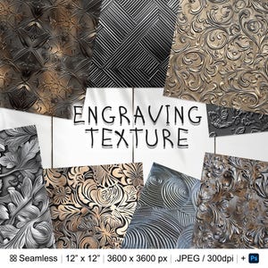 166 Engraving Seamless Pattern | Digital Seamless Pattern Metallic Engraving | 3d Digital Paper | Photoshop Metal Relief Engraving Patterns