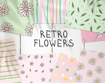 20 Retro Flowers Seamless Pattern | Flowers Printable Digital Paper | Photoshop Retro Floral Patterns | Flowers Seamless Repeat Pattern