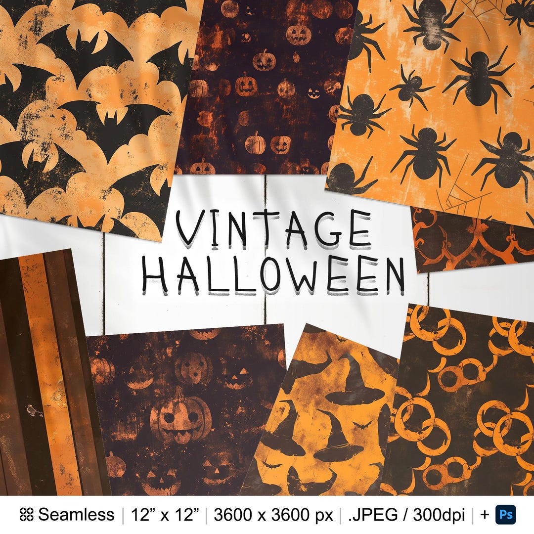 34 Vintage Halloween Seamless Pattern | Halloween Digital Paper | Cute ...