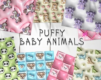 10 Puffy Baby Animals Seamless Pattern Background | 3D Kids Seamless Patterns Bundle | Kids Digital Paper | Photoshop Patterns for Kids