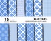 16 Watercolor Blue Tiles Digital Paper, Arabesque Seamless Pattern, Azulejo, Portuguese, Turkish Baroque, Oriental, Ornament, Flannel, Retro 