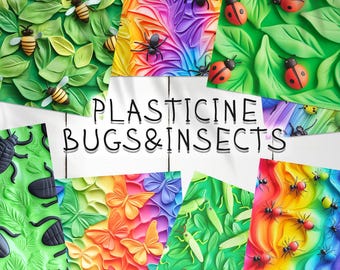 25 Plasticine Bugs & Insects Seamless Pattern Background | Lady Bugs Digital Seamless Textures | Photoshop Butterflies Pattern | Bug Pattern