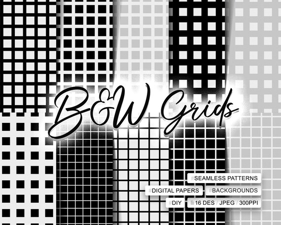 16 Black &amp; White Seamless Grid Pattern Grid Digital Paper - Etsy