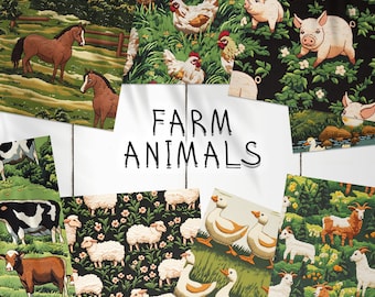 20 Farm Animals Embroidery Seamless Pattern Background | Farm Animals Digital Seamless Textures | Farm Animals Photoshop Patterns