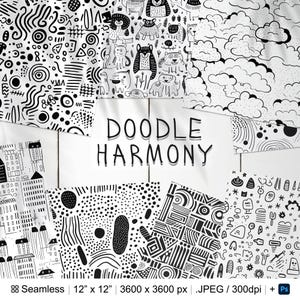 181 Doodle Seamless Pattern | Digital Seamless Pattern Hand Drawn | 3d Doodle Digital Paper | Photoshop Doodle Pattern | Handdrawn Pattern