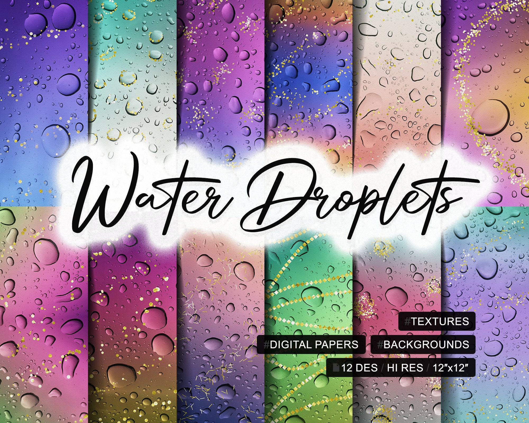 12 Water Droplets Glitter Background Wallpaper Digital picture
