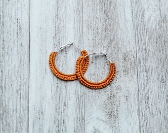 Ginger colored simple crocheted 30mm hoop earrings