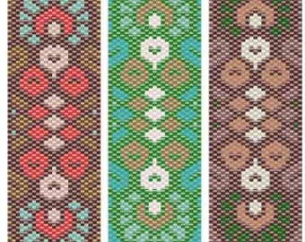 Odd count lace Asian pattern, peyote bracelet tapestry pattern for Delica, set of 3 pdf