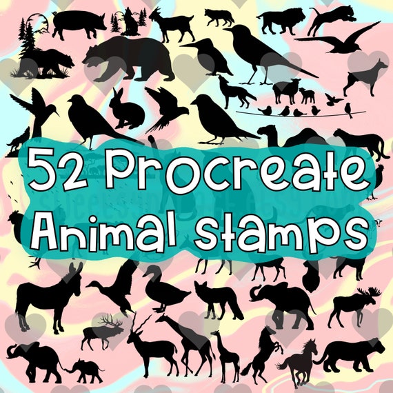 52 Animal Procreate Stamp Brushes Safari and Farm Animals Etsy