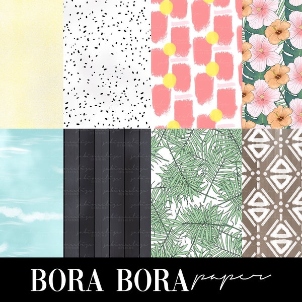 BORA BORA Papier numérique | Téléchargement numérique | Illustration dessinée à la main Clipart Stationnaire Tissu Modèle Planificateur Art Autocollant Graphique Boho