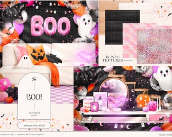 BOO! Scenes | Digital Download | Hand Drawn Illustration Clipart Art Digital Planner Stickers Graphics Stationary Fall Halloween Party