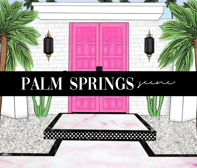 PALM SPRINGS Scene // Digital Clip Art Fashion Illustration // Etsy