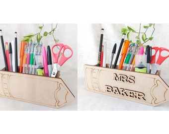 Personalised Or Plain Wooden Pencil Shape Pen Pot Holder desk organiser pens pencils Gift