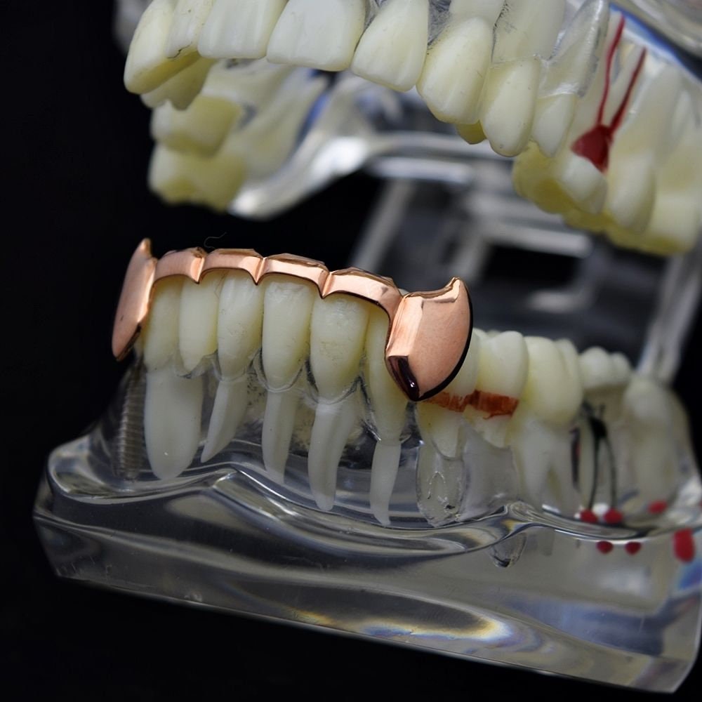 Custom 14K Rose Gold Gold Plated Teeth Mouth Grillz Bottom Etsy