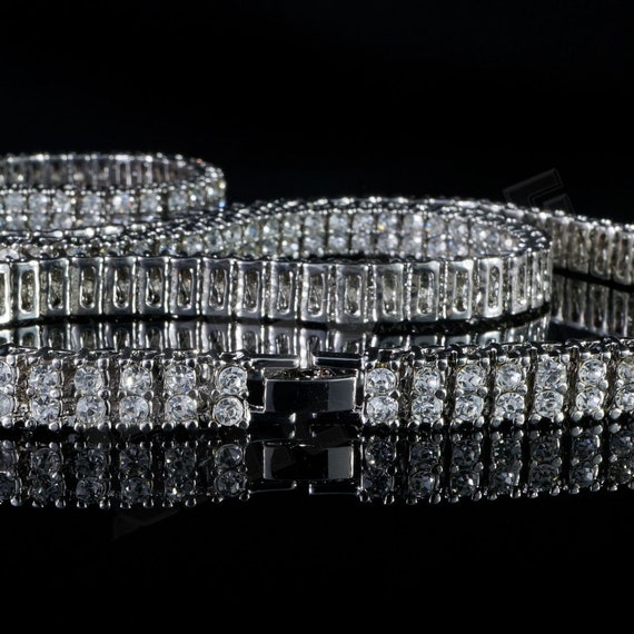 $150 Mens 14k BLACK Gold GP Simulate BLACK Diamond CUSTOM 2 Row HipHop Bracelet!