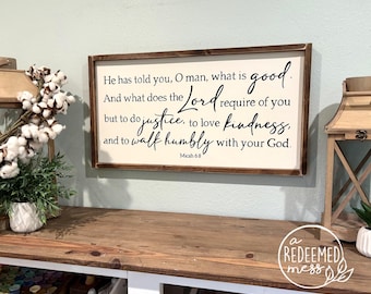 Hand Painted Micah 6:8 sign, "...do justice, love kindness, and walk humbly..."