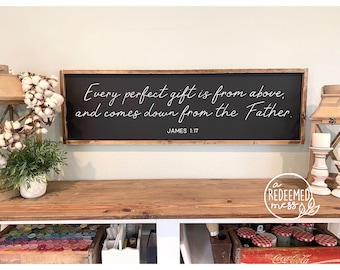 Hand-Painted Wood Framed Sign, Scripture Decor, James 1:17