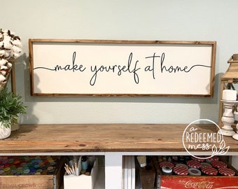 Make Yourself at Home wood framed sign, hand painted