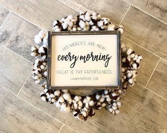 Hand Painted His Mercies Are New Wood Sign, Farmhouse Decor