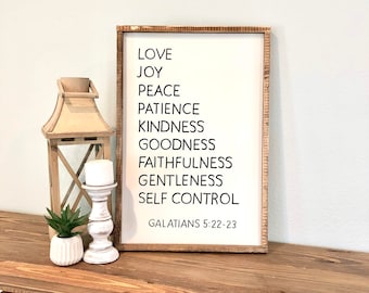 Love Joy Peace Patience Kindness Goodness Faithfulness Gentleness Self Control Sign, Fruit of the Spirit Sign, Galatians Sign