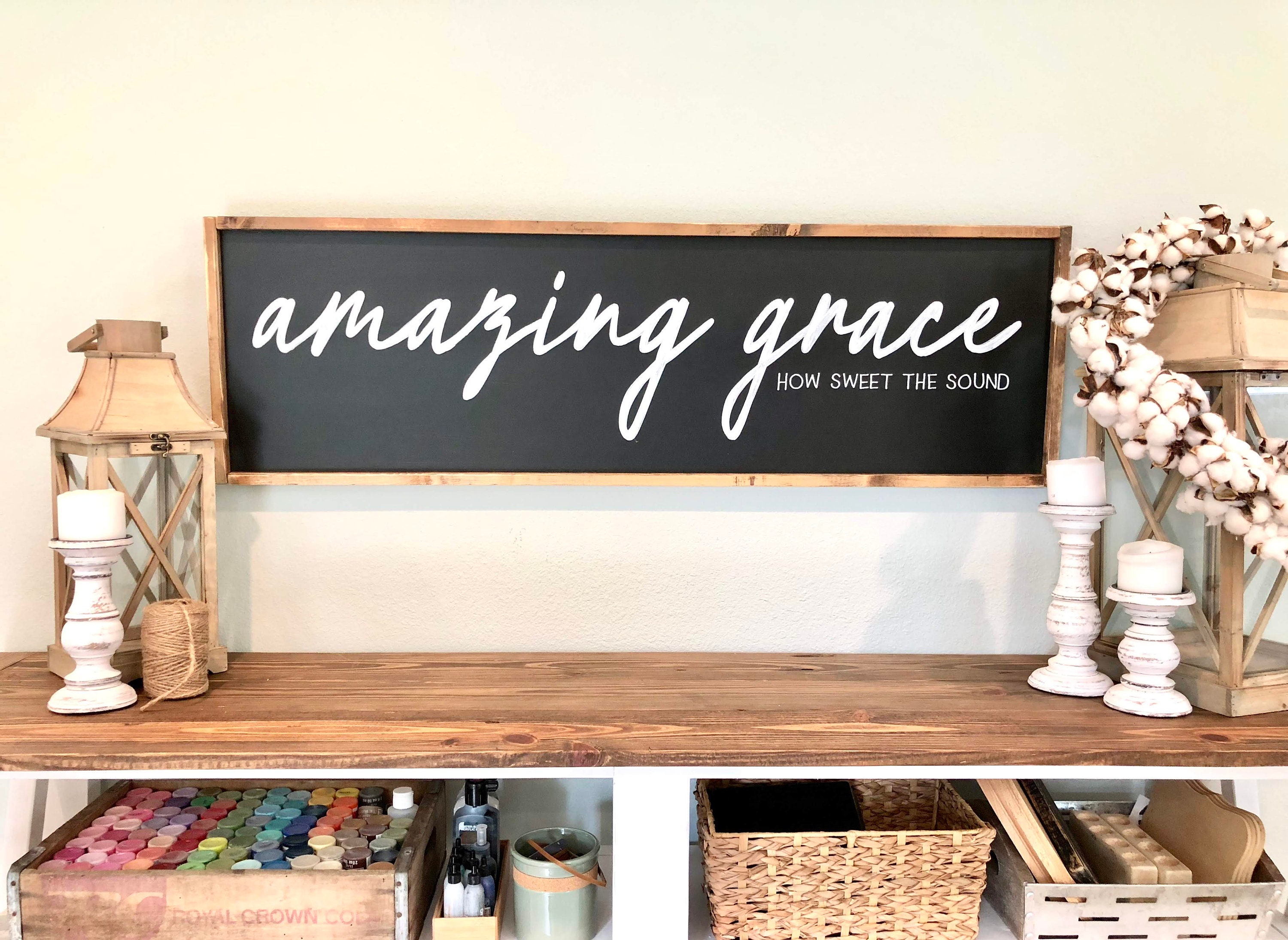 Hand Painted Amazing Grace Sign, Christian Home Decor