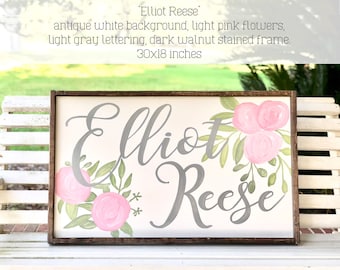 Custom Floral Baby Girl Name Sign: Hand-Painted Nursery Decor.