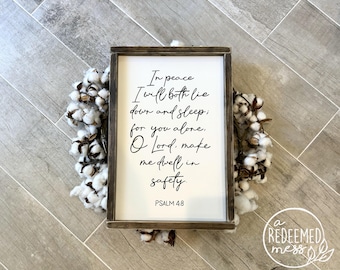 Hand Painted Psalm 4:8 Wood Framed Sign.