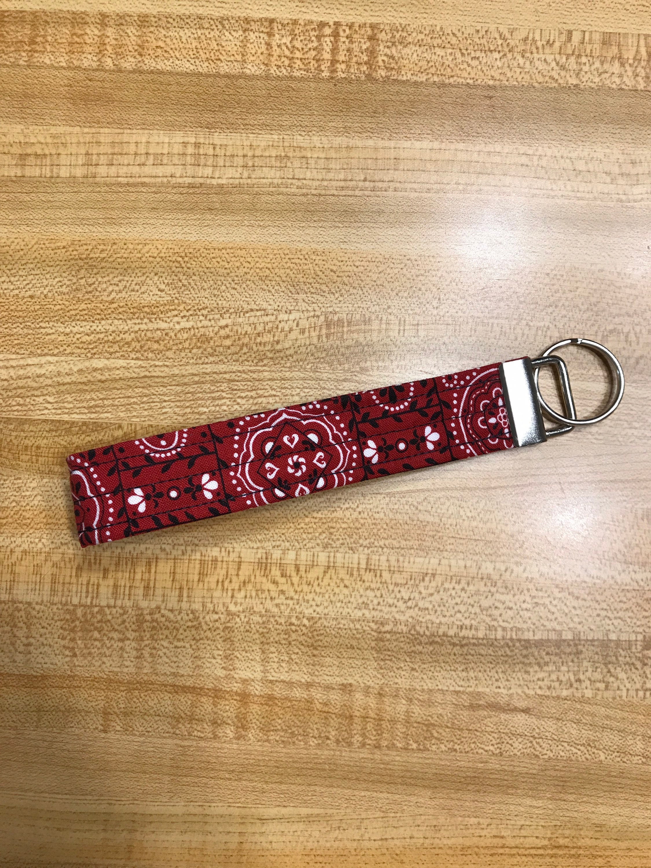Red Bandana Print Key Fob Keychain Wristlet Keyfob Etsy