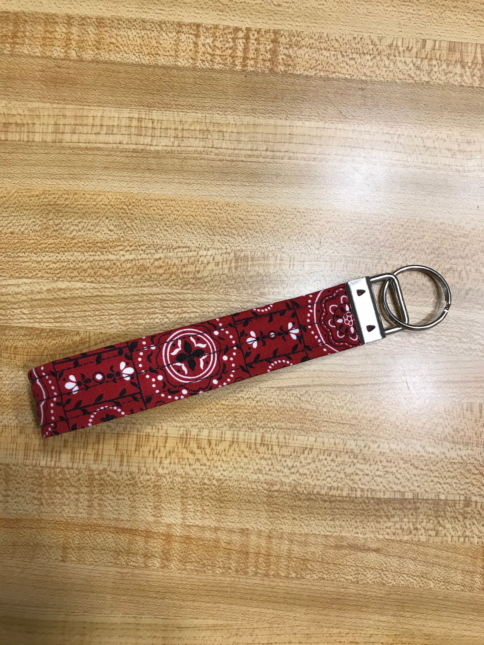 Red Bandana Print Key Fob Keychain Wristlet Keyfob Etsy