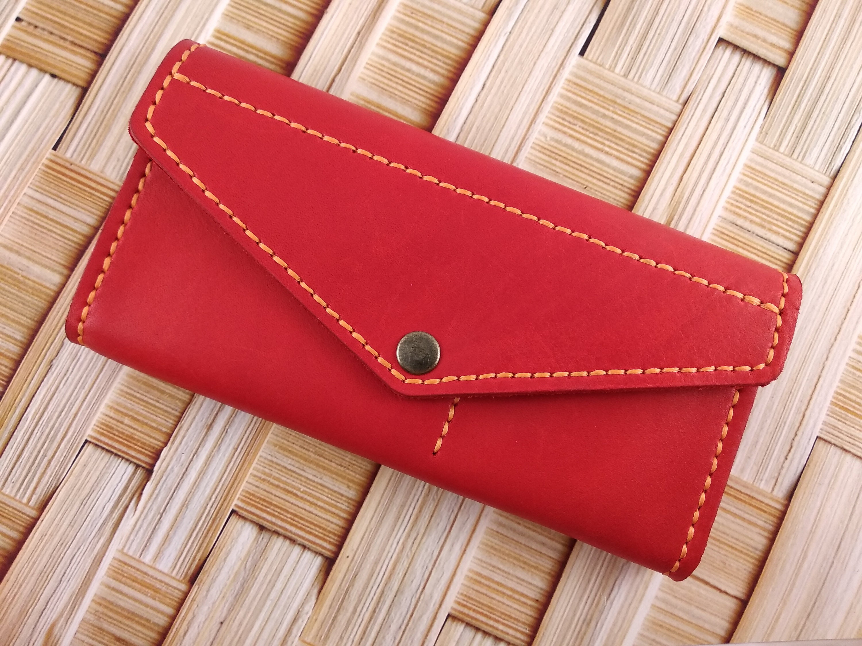 Red Leather Wallet for Women Front Pocket Wallet Long Etsy