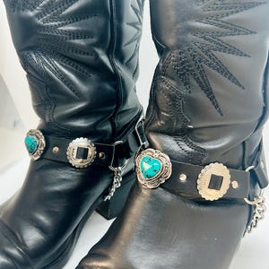 Black Boot Straps, Turquoise Heart