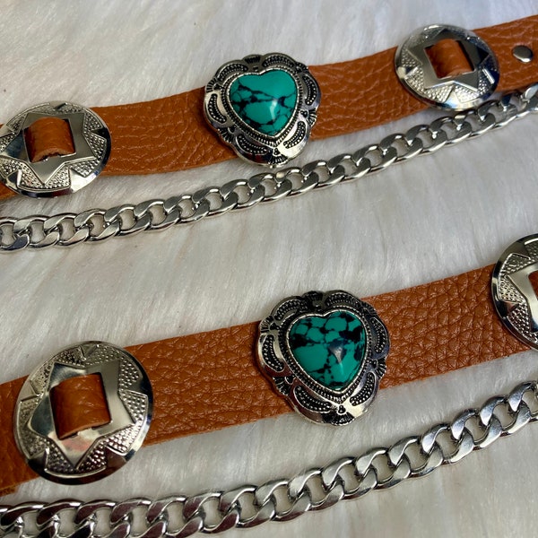 Tan Boot Straps, Turquoise Heart