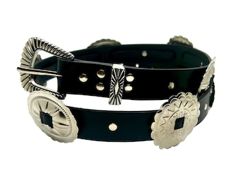 Brighton Sunflower Concho Belt Western Leather Black Brown  display picture 3