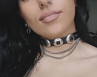 Easy Rider Vegan Leather Concho Choker with Chain
