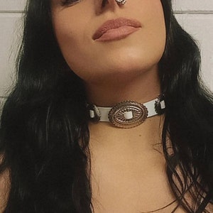 White Leather Concho Western Choker