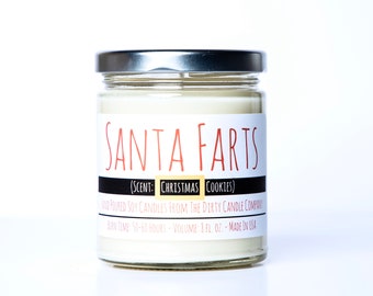 Santa Farts Hand-Poured Soy Candle - Christmas Candle - Christmas Cookie Scented Candle - Sugar Cookie - Funny Candle - Gag Gift