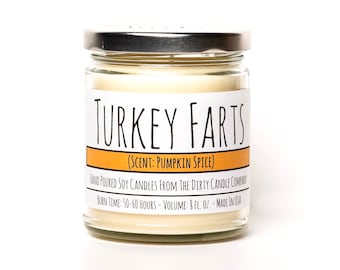 Turkey Farts™ Hand-Poured Soy Candle - Christmas Candle - Pumpkin Spice or Cranberry Woods Scented - Funny Candle - Gag Gift