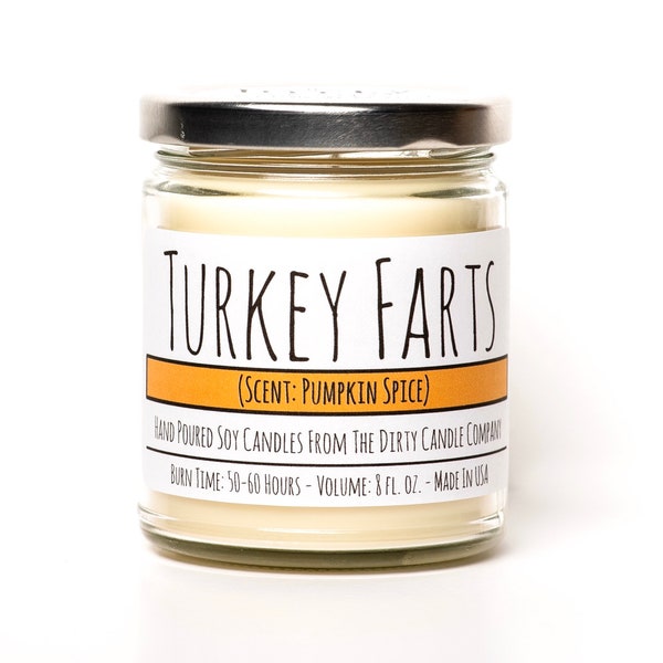 Turkey Farts™ Hand-Poured Soy Candle - Christmas Candle - Pumpkin Spice or Cranberry Woods Scented - Funny Candle - Gag Gift