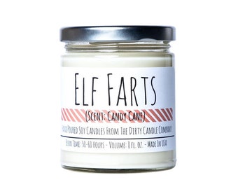 Elf Farts™ (The Original) Hand-Poured Soy Candle - Christmas Candle - Candy Cane - Peppermint Scented Candle - Funny White Elephant Gag Gift